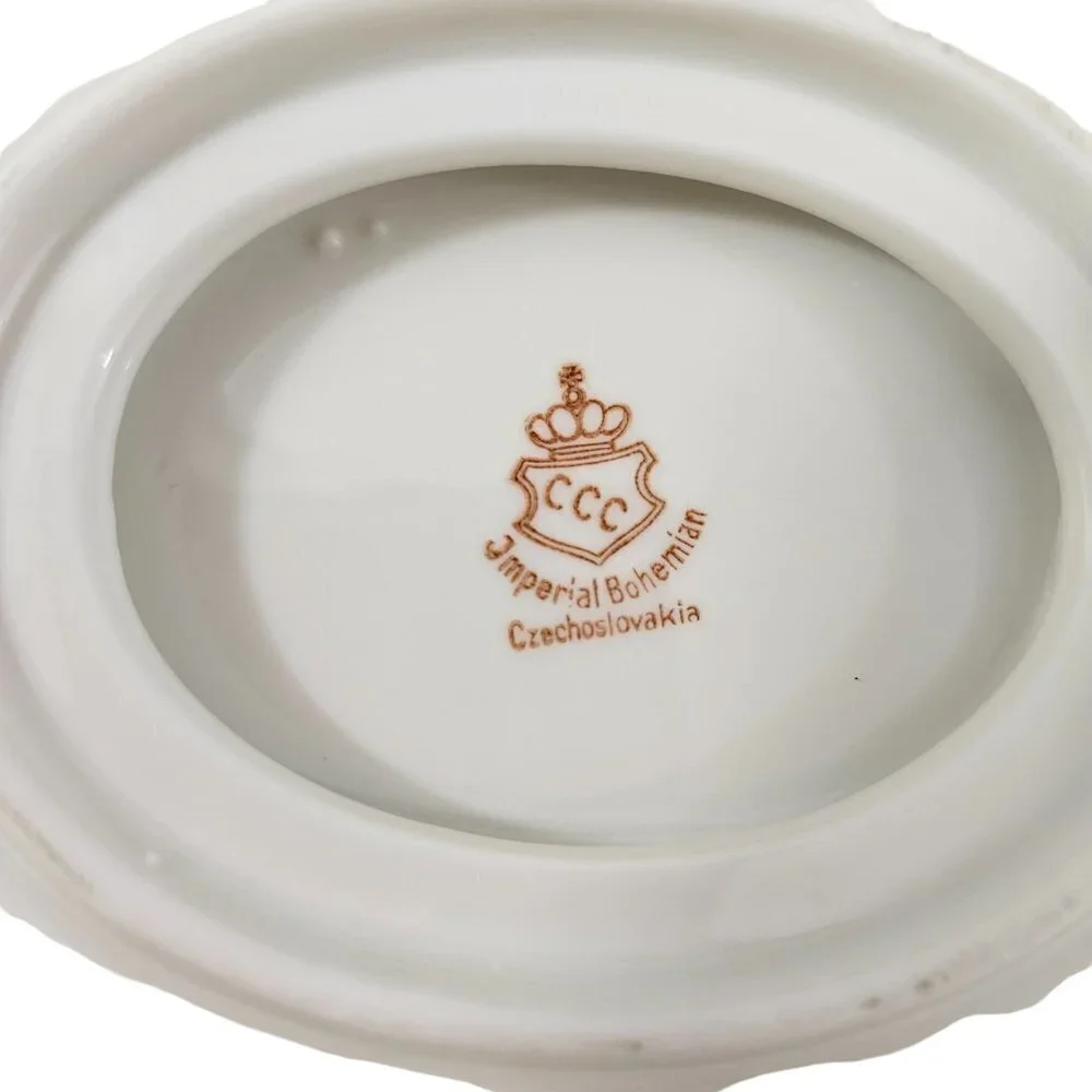 Imperial Bohemian Fine China Floral Print Gravy Boat w/Underplate Czechoslovakia